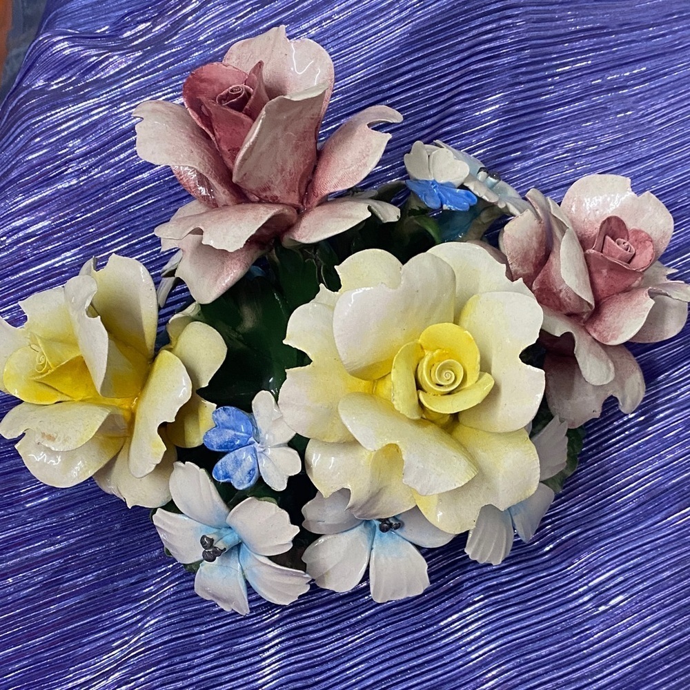 Capodimonte Floral basket larger size 12”W x 10” H approx